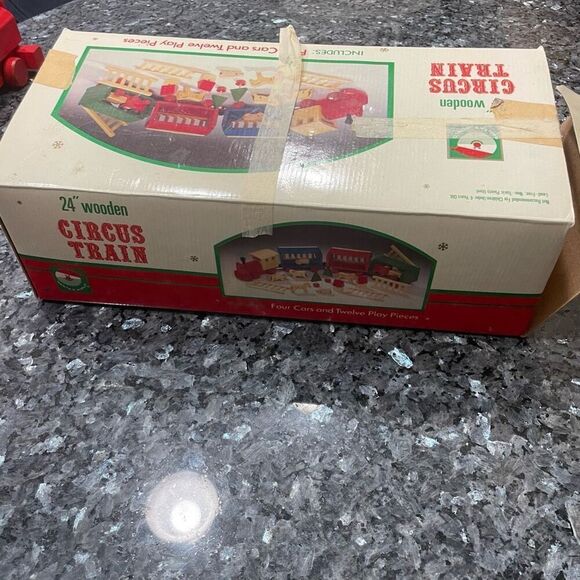 Kurt S. Adler 24” Wooden Circus Train Set – 4 Cars, 12 Play Pieces – Vintage Hol - Picture 4 of 12